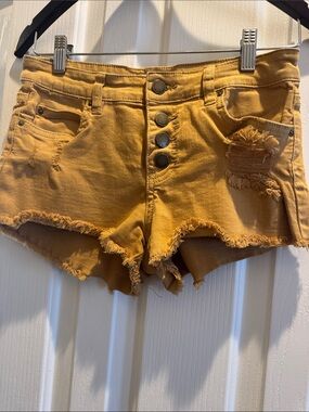 Billabong Mid - Rise Distressed Mustard Women's Denim Shorts